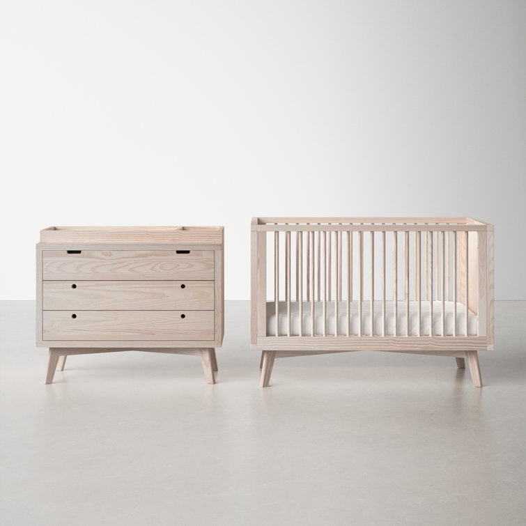 Natural wood crib and 2024 dresser